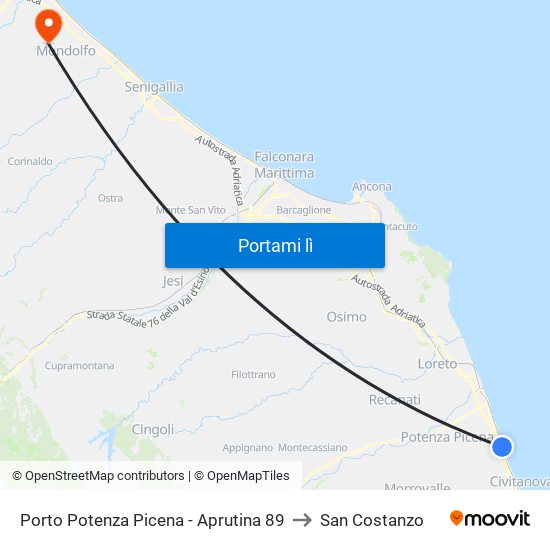 Porto Potenza Picena - Aprutina 89 to San Costanzo map