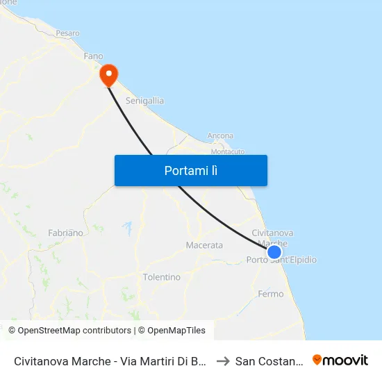 Civitanova Marche - Via Martiri Di Belfi to San Costanzo map