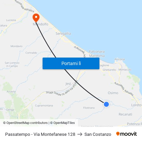 Passatempo - Via Montefanese 128 to San Costanzo map