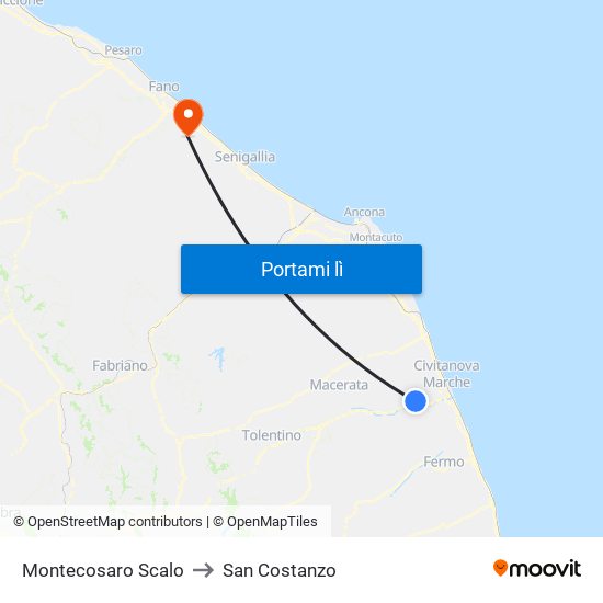 Montecosaro Scalo to San Costanzo map