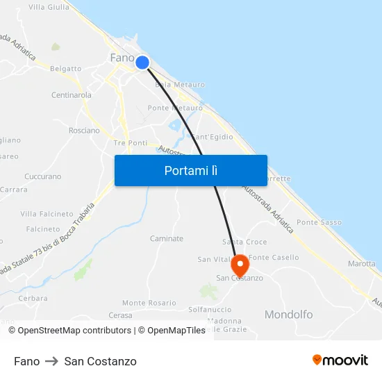 Fano to San Costanzo map