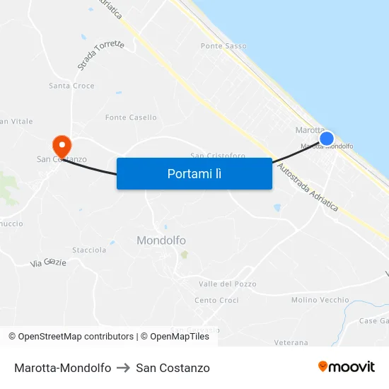 Marotta-Mondolfo to San Costanzo map