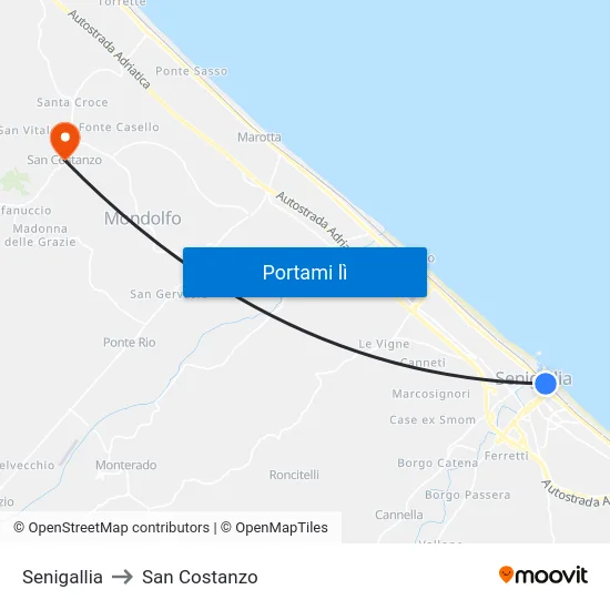 Senigallia to San Costanzo map