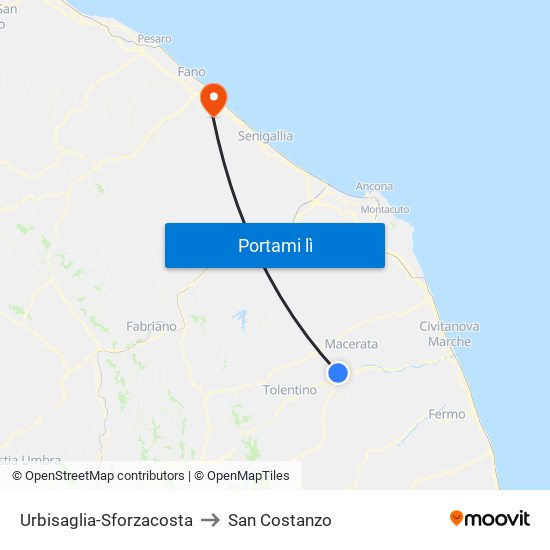 Urbisaglia-Sforzacosta to San Costanzo map