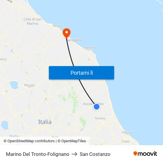 Marino Del Tronto-Folignano to San Costanzo map