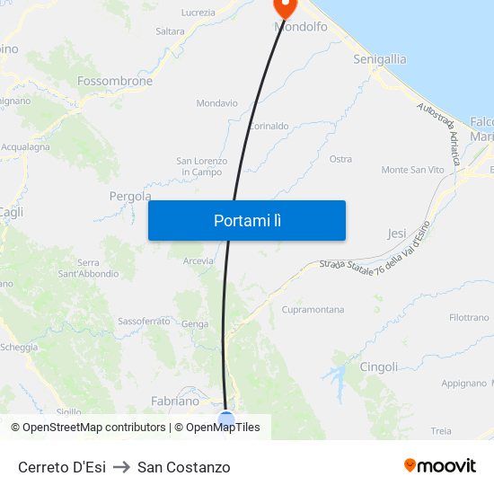 Cerreto D'Esi to San Costanzo map