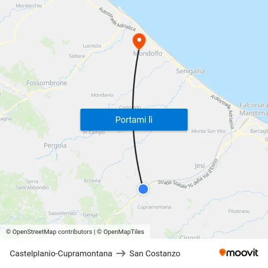 Castelplanio-Cupramontana to San Costanzo map