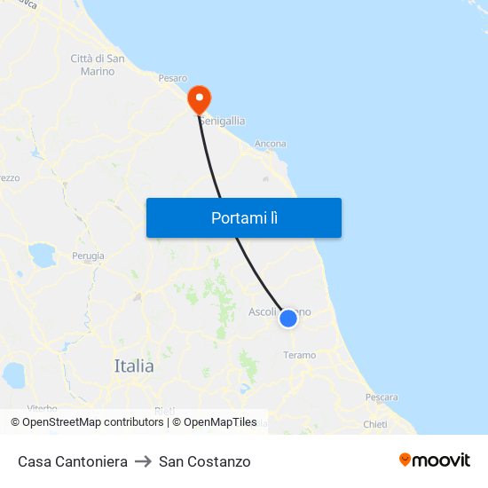 Casa Cantoniera to San Costanzo map