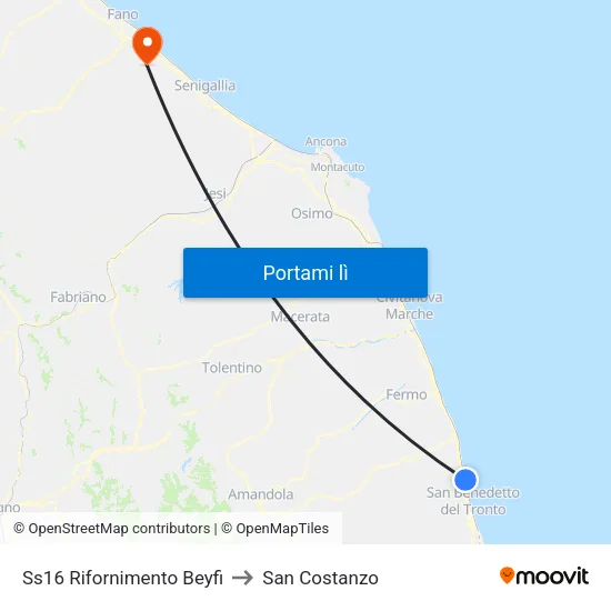Ss16 Rifornimento Beyfi to San Costanzo map