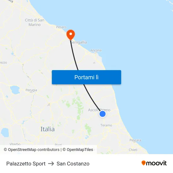 Palazzetto Sport to San Costanzo map