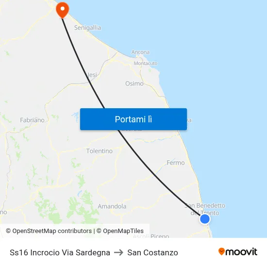 Ss16 Incrocio Via Sardegna to San Costanzo map