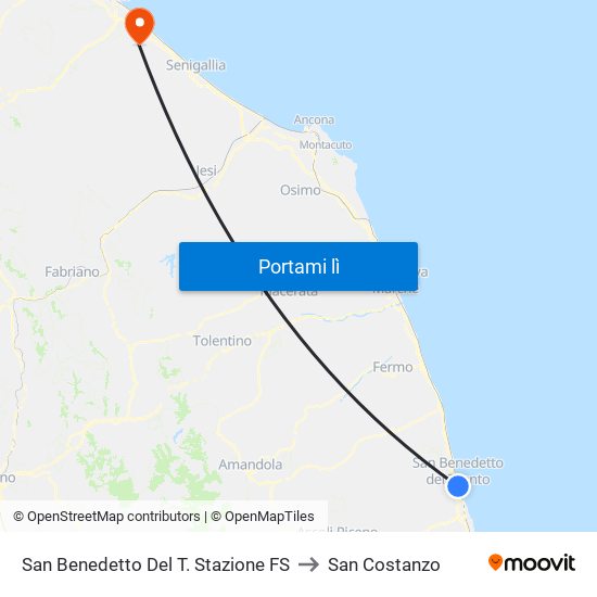 San Benedetto Del T. Stazione FS to San Costanzo map