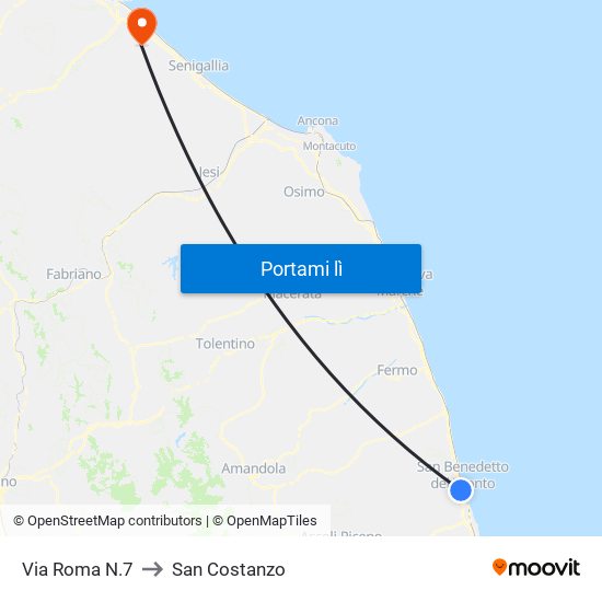 Via Roma N.7 to San Costanzo map
