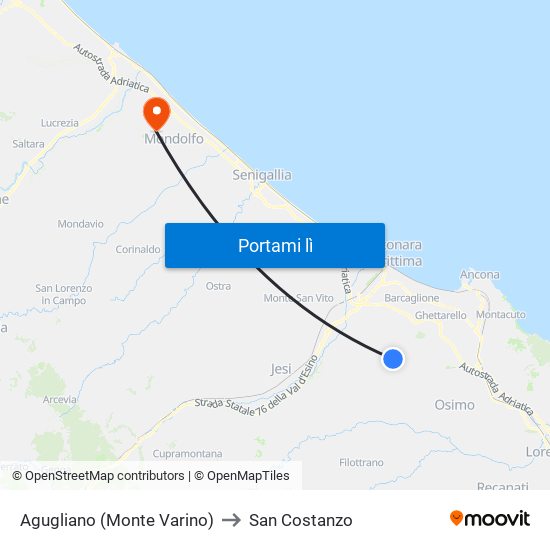 Agugliano (Monte Varino) to San Costanzo map