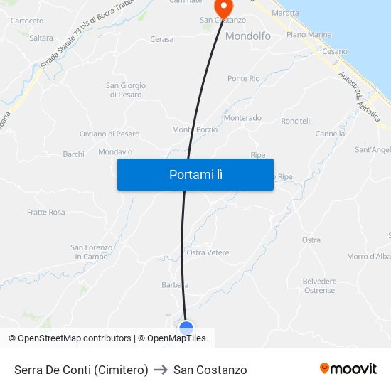 Serra De Conti  (Cimitero) to San Costanzo map