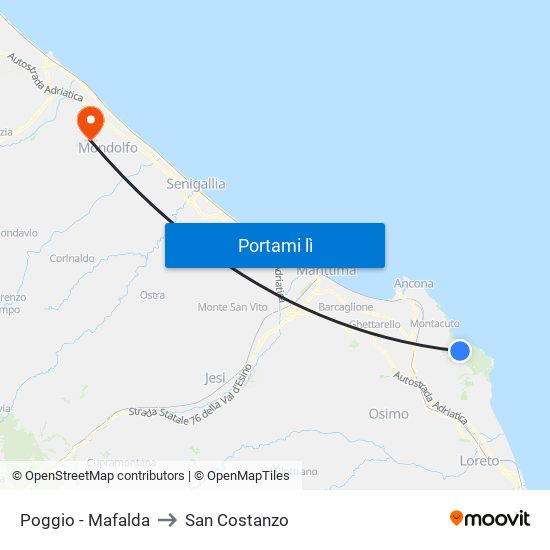 Poggio - Mafalda to San Costanzo map