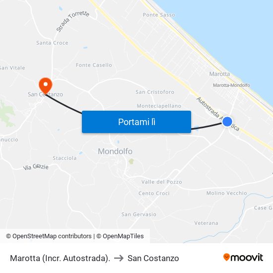 Marotta (Incr. Autostrada). to San Costanzo map