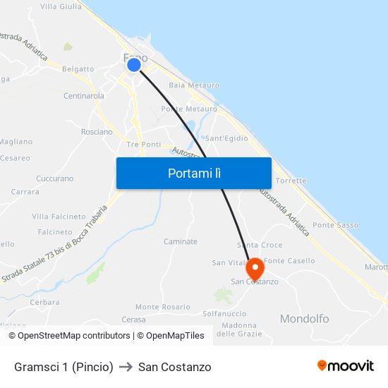 Gramsci 1 (Pincio) to San Costanzo map