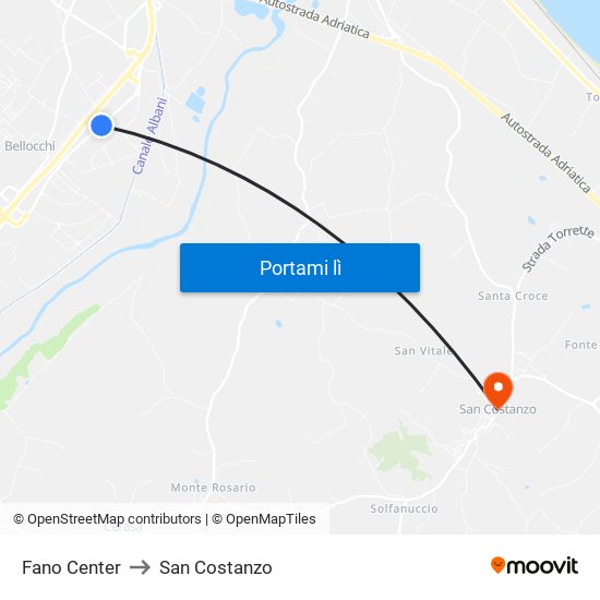 Fano Center to San Costanzo map