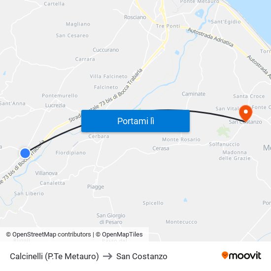 Calcinelli (P.Te Metauro) to San Costanzo map