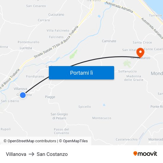 Villanova to San Costanzo map