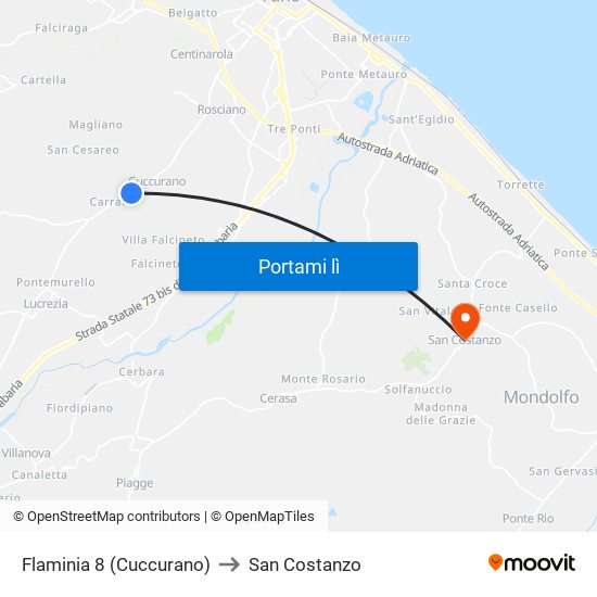 Flaminia 8 (Cuccurano) to San Costanzo map