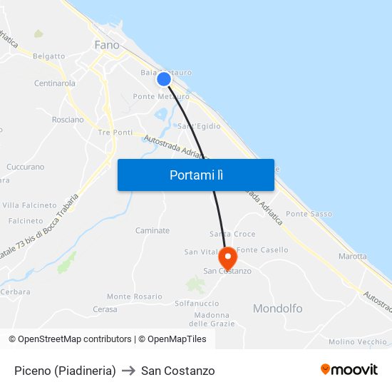 Piceno (Piadineria) to San Costanzo map