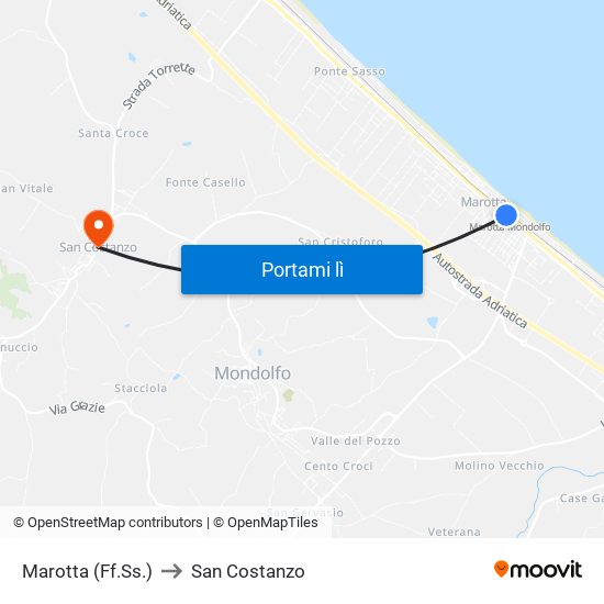 Marotta (Ff.Ss.) to San Costanzo map