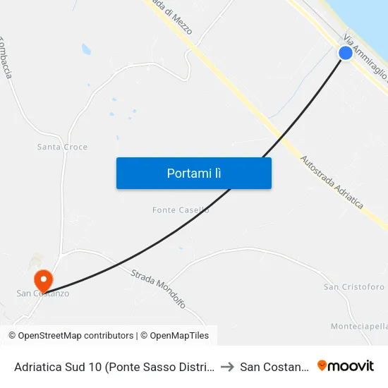 Adriatica Sud 10 (Ponte Sasso Distrib.) to San Costanzo map