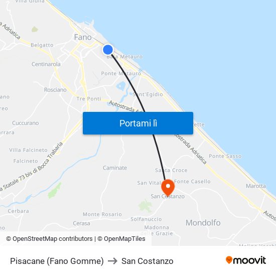 Pisacane (Fano Gomme) to San Costanzo map