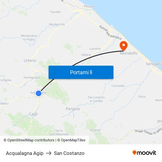 Acqualagna Agip to San Costanzo map