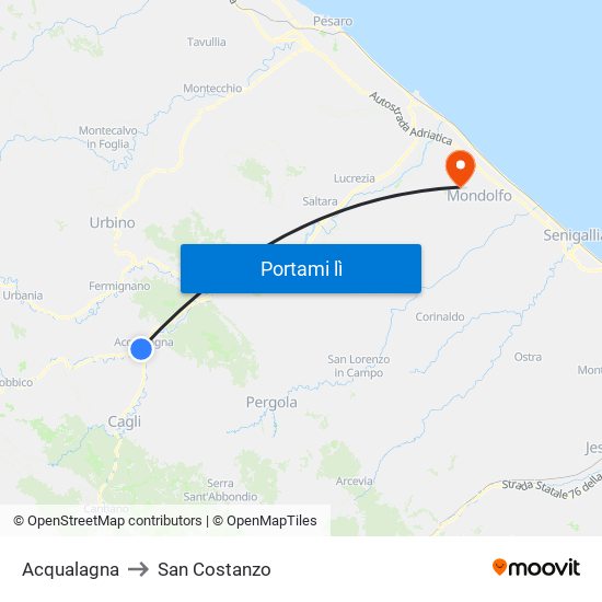 Acqualagna to San Costanzo map