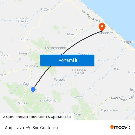 Acquaviva to San Costanzo map