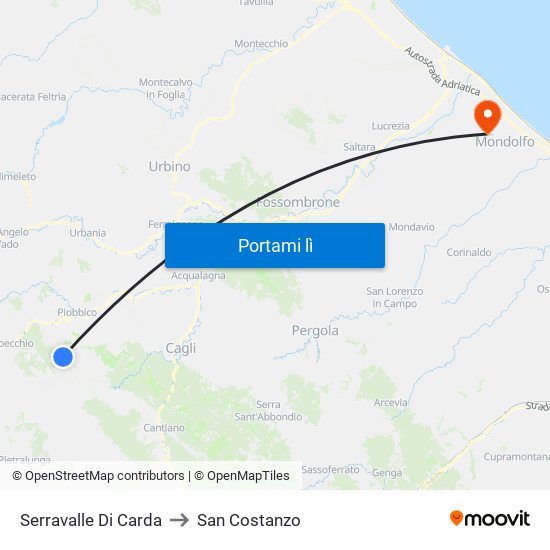 Serravalle Di Carda to San Costanzo map