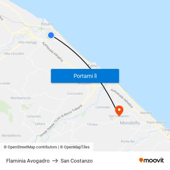 Flaminia Avogadro to San Costanzo map