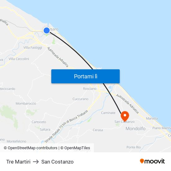 Tre Martiri to San Costanzo map