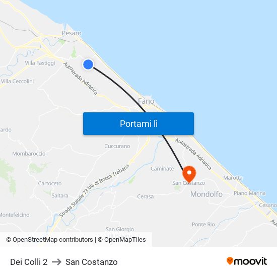 Dei Colli 2 to San Costanzo map