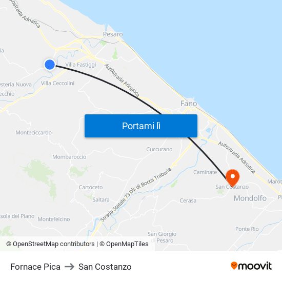 Fornace Pica to San Costanzo map
