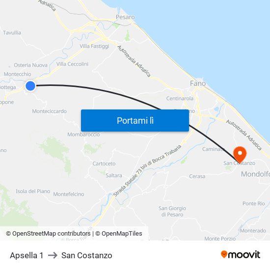 Apsella 1 to San Costanzo map