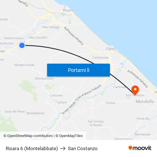 Risara  6  (Montelabbate) to San Costanzo map