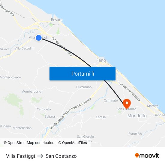 Villa Fastiggi to San Costanzo map