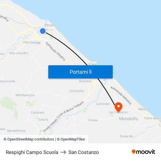 Respighi Campo Scuola to San Costanzo map