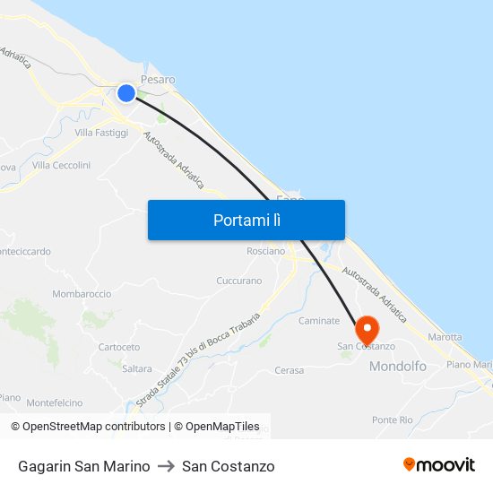 Gagarin San Marino to San Costanzo map