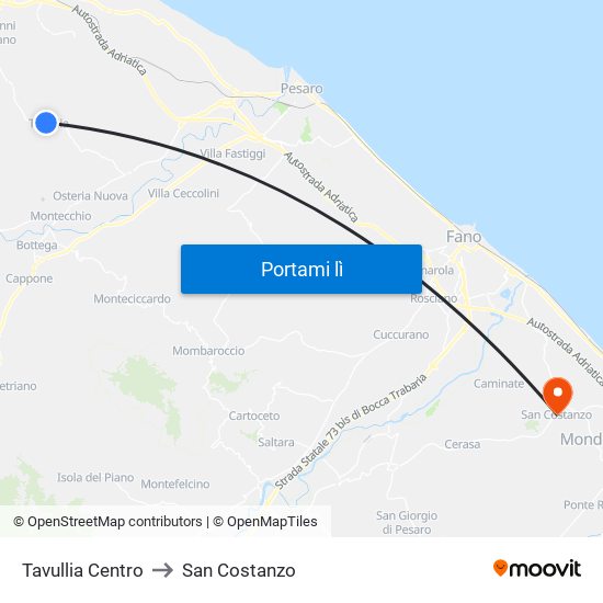 Tavullia Centro to San Costanzo map