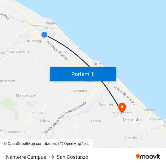 Nanterre Campus to San Costanzo map