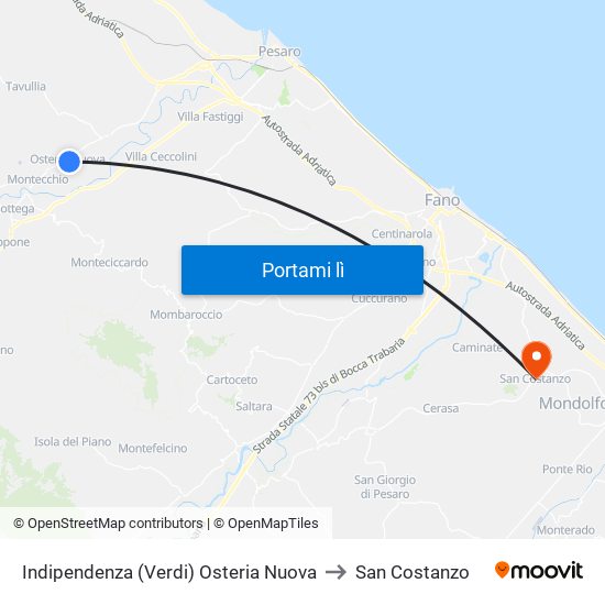 Indipendenza (Verdi)  Osteria Nuova to San Costanzo map