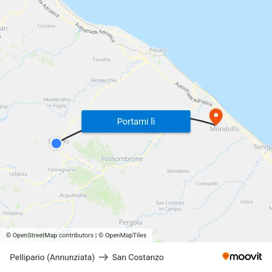 Pellipario (Annunziata) to San Costanzo map
