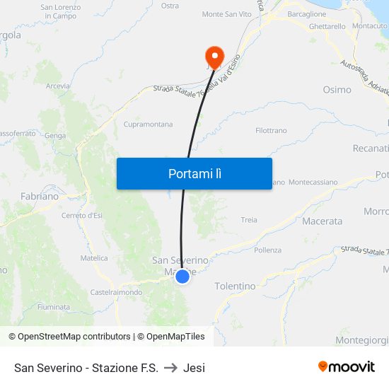 San Severino - Stazione F.S. to Jesi map