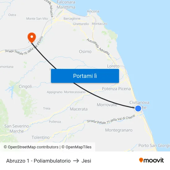 Abruzzo 1 - Poliambulatorio to Jesi map