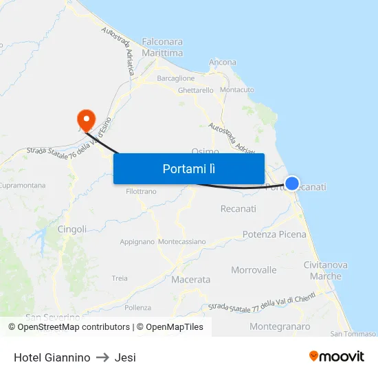 Hotel Giannino to Jesi map